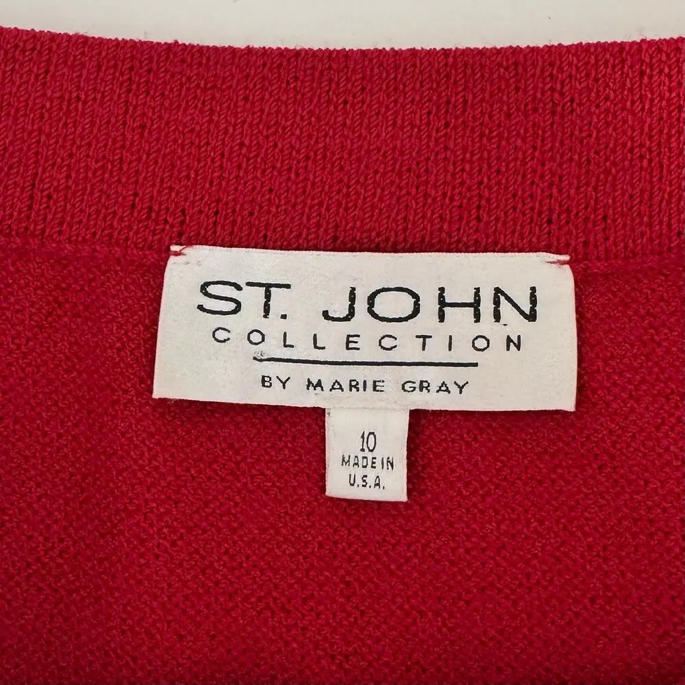 St. John Collection Pencil Skirt Santana Knit Red Knee-Length with Side Slit 10